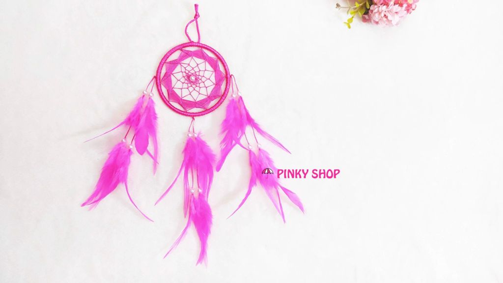 Dreamcatcher handmade màu hồng đậm 2 lưới rẻ quạt - Mã DRHĐR2