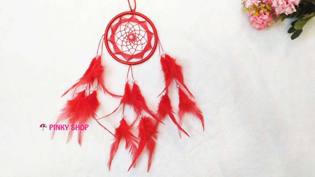 Dreamcatcher handmade màu đỏ lưới rẻ quạt 2 trang trí nhà cửa - Mã DRĐR2