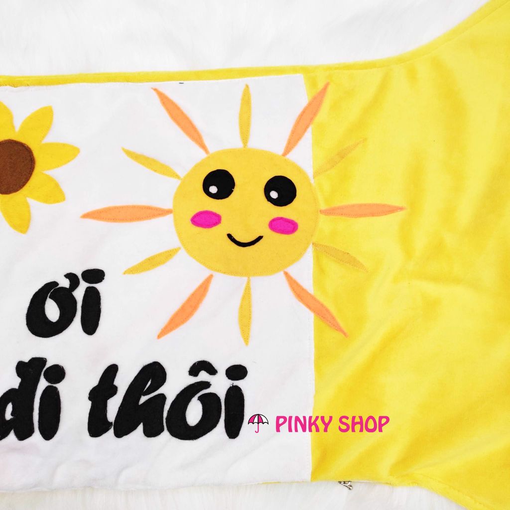 Gối handmade vải nỉ Pinky Shop hình khúc xương tặng cho bé màu vàng hình hoa dễ thương, chữ 