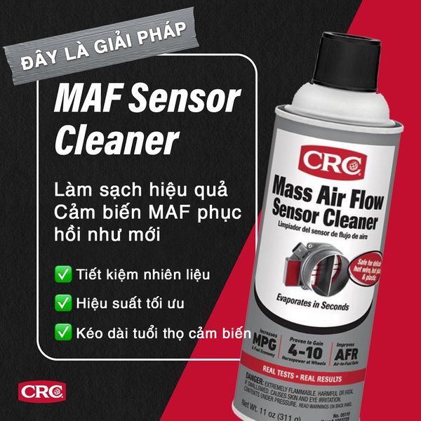 Cảm biến lưu lượng khí MAF bẩn? Dùng CRC Mass Air Flow Sensor Cleaner ngay!