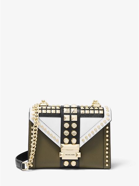 Whitney Small Studded Tri-Color Saffiano Leather Shoulder Bag