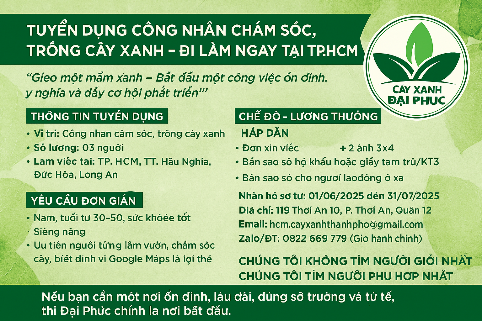 tuyển dụng lao động phổ thông 2025