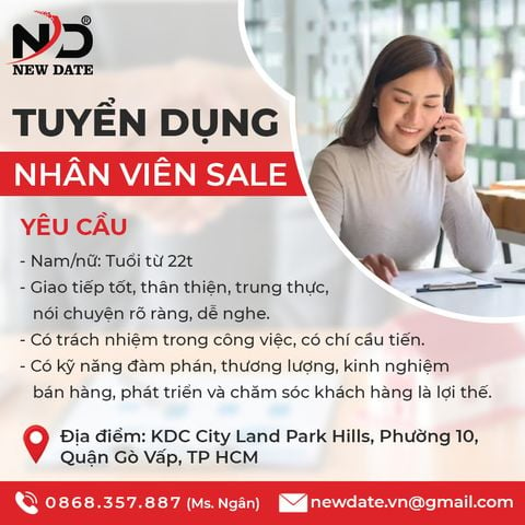 Công ty TNHH New Date tuyển dụng: NHÂN VIÊN KINH DOANH & NHÂN VIÊN ĐÓNG GÓI