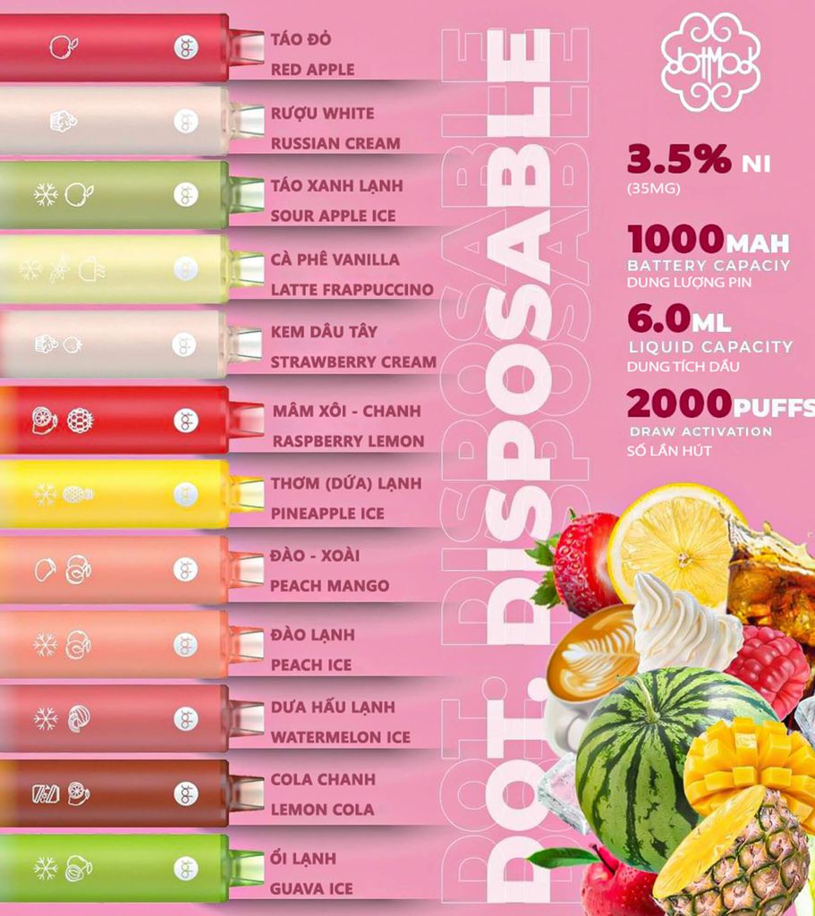 Bán Dotmod Dot.Disposable 2000 Puff White Russian Cream 35mg Vape Po