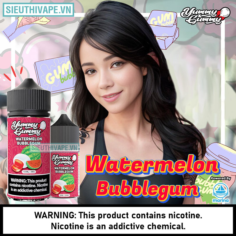 Marina Yummy Gummy Salt Kẹo Gum Dưa Hấu 30ml Tinh Dầu Pod 30ml