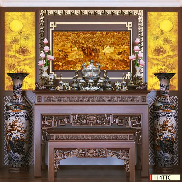 Tranh điện trúc chỉ treo phòng thờ