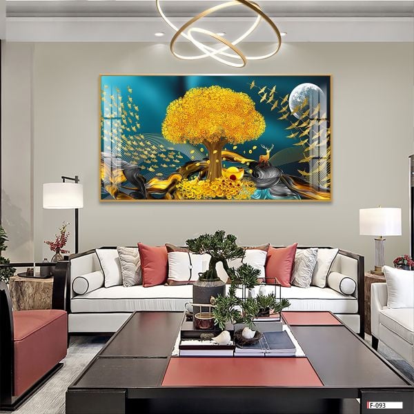 Tranh treo phòng khách hươu tài lộc