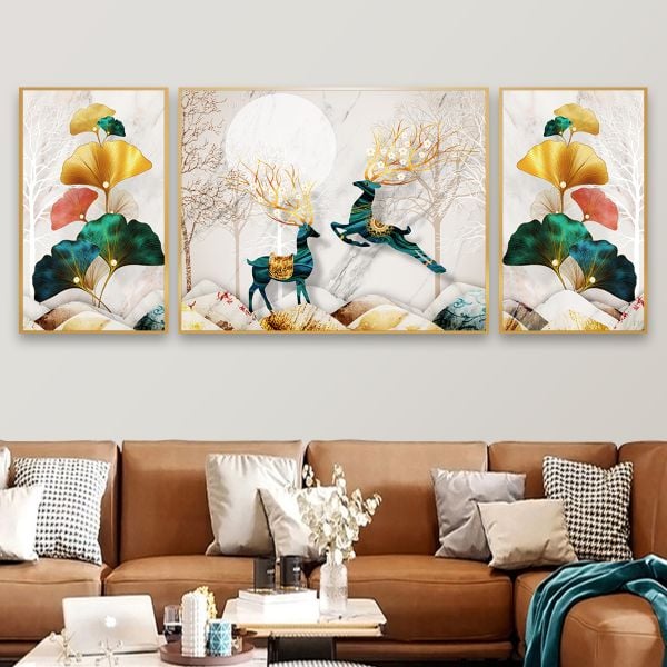 Tranh hươu tài lộc treo phòng khách