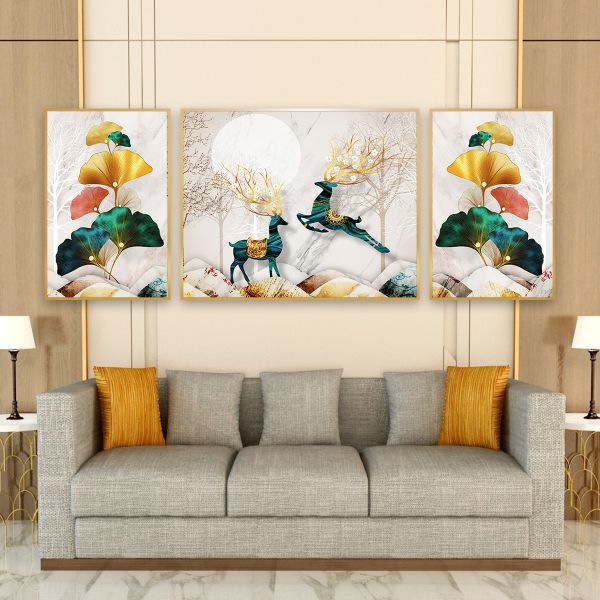 Tranh hươu tài lộc treo phòng khách