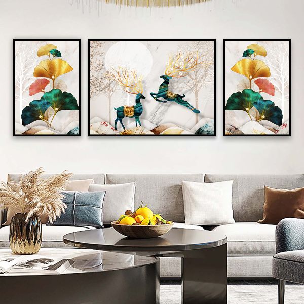 Tranh hươu tài lộc treo phòng khách
