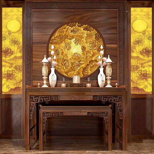 Tranh điện trúc chỉ Hoa sen