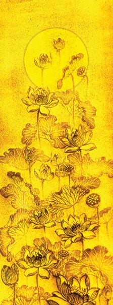 Tranh điện trúc chỉ hoa sen
