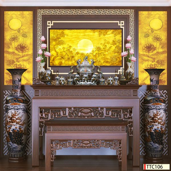Tranh điện trúc chỉ hoa sen