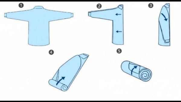 Cuộn tròn áo sơ mi giúp bạn tiết kiệm không gian vali