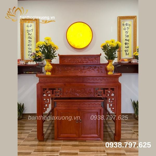 Bàn thờ gia tiên tam cấp gỗ sồi 0028 banthogiaxuong