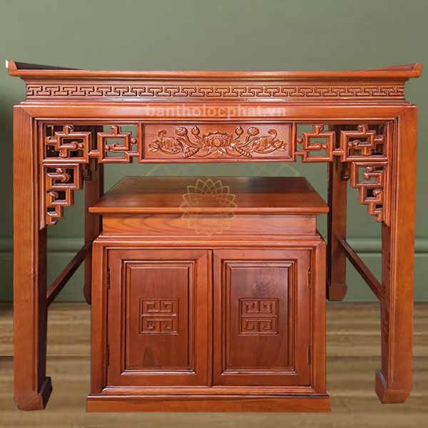 bàn thờ gỗ sồi kèm tủ màu gõ