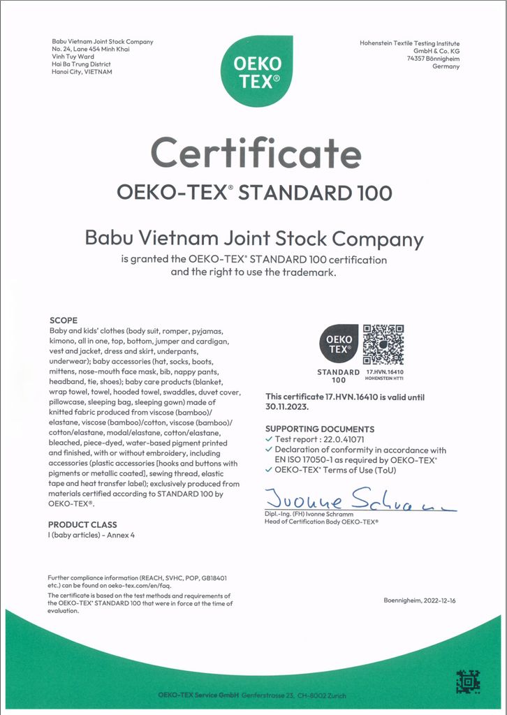 BU Baby successfully renewes OEKO-TEX Certificate in 2023