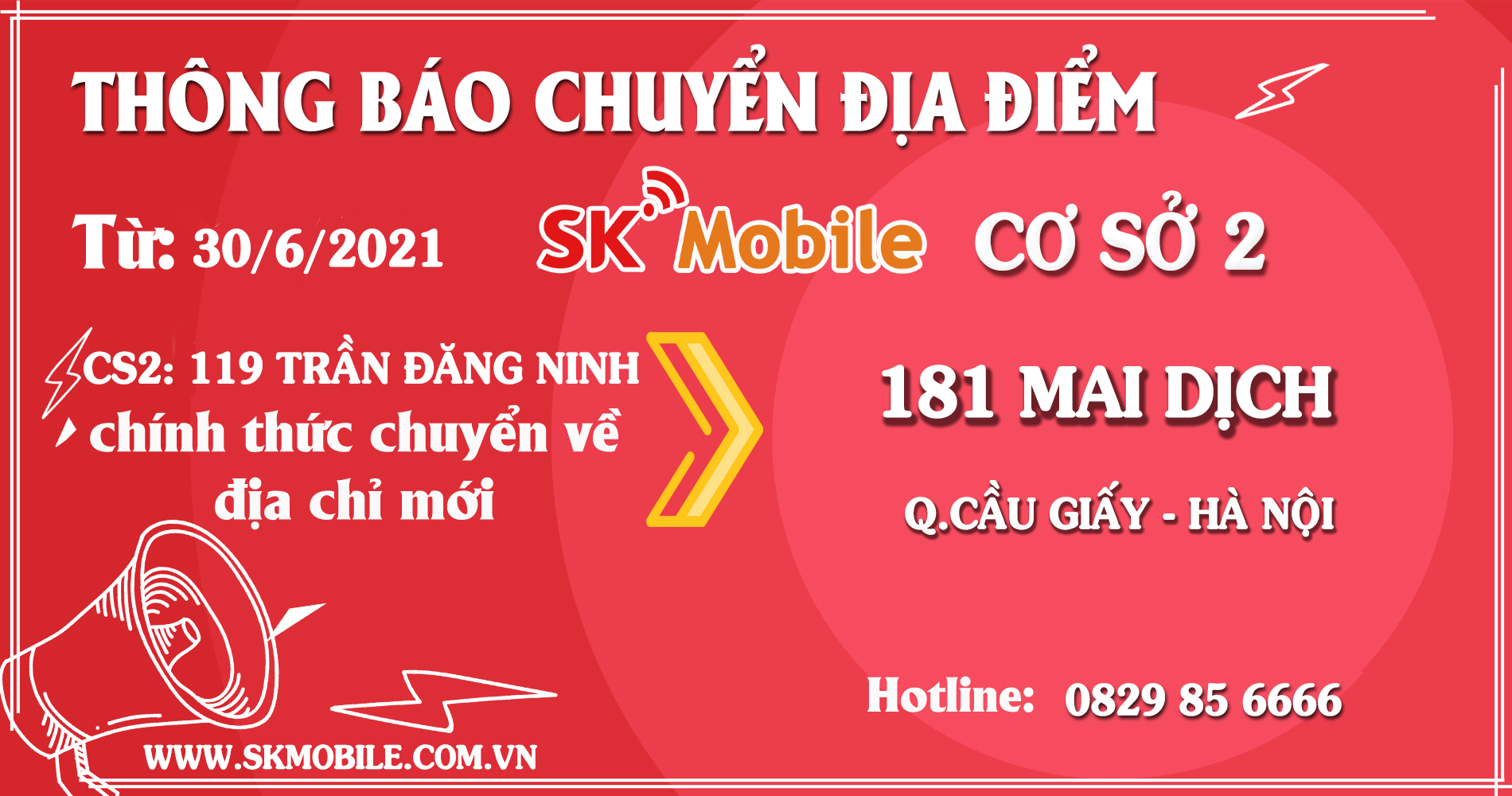 THÔNG BÁO CHUYỂN ĐỊA ĐIỂM CƠ SỞ 2 SK MOBILE