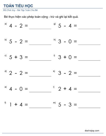 Dạy các bé học toán với bài tập cộng trừ có đáp án