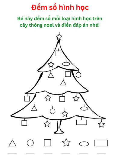 Bài tập đếm số hình học cơ bản trên cây thông noel