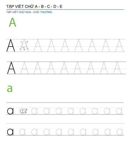 Bé học chữ cái mẫu giáo với bộ tập viết A - B - C - D - E