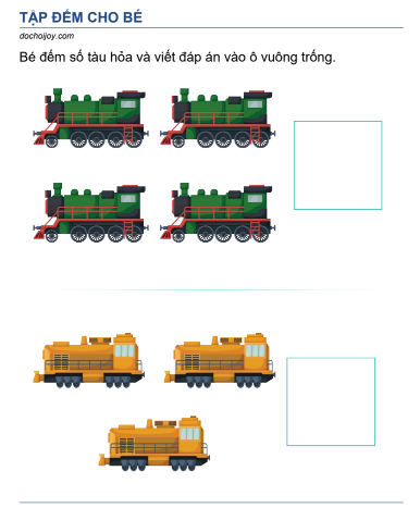 Bộ bài tập cho trẻ luyện đếm số tàu hỏa có đáp án