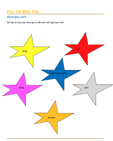 Bộ bài tập tô màu ngôi sao giúp bé học màu sắc