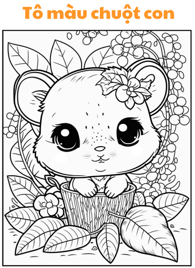 Bộ hình tô màu bé gái chuột con dễ thương
