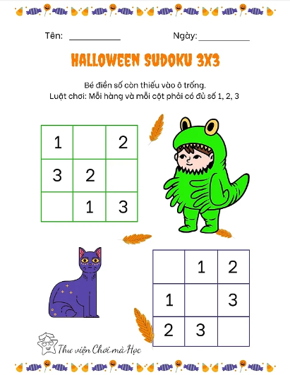 Trò chơi Sudoku chủ đề Halloween cho bé thiếu nhi mẫu giáo