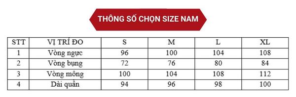 thông số chọn size nam