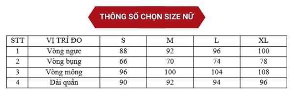 thông số chọn size nữ