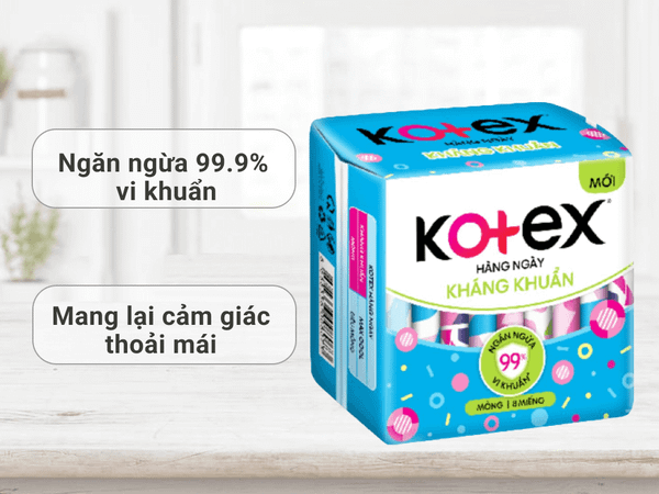 Băng vệ sinh hàng ngày Kotex siêu mềm kháng khuẩn 8 miếng