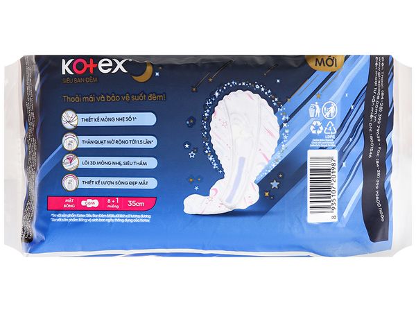 Băng vệ sinh Kotex Siêu Ban Đêm 35cm, 3 miếng