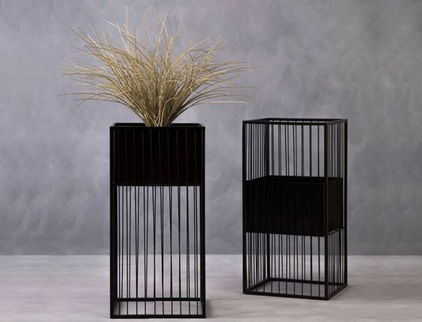 dark grey metal planter
