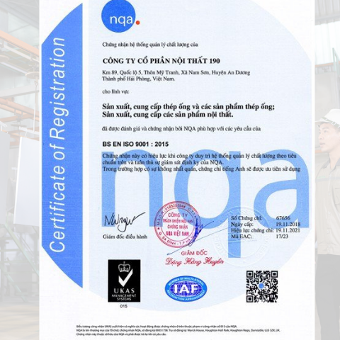 NỘI THẤT 190 NHẬN CHỨNG CHỈ ISO 9001:2015 CHO HỆ THỐNG QUẢN LÍ CHẤT LƯỢNG