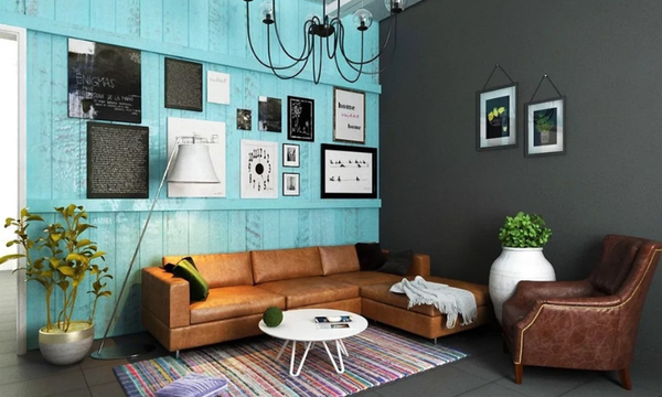 Chiếc thảm nhiều màu sắc tạo nên sự tương phản cho không gian căn phòng