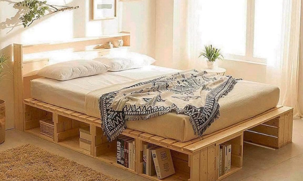 Tích hợp giá sách và giường ngủ gỗ trong thiết kế nội thất xu hướng Vintage