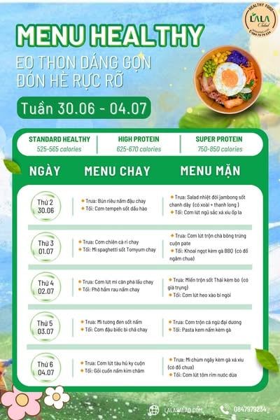 Menu Tuần 30.06 - 04.07
