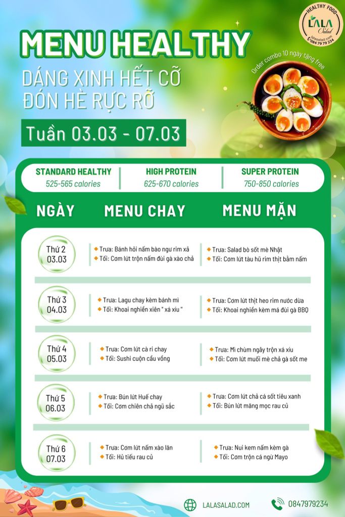 [𝐌𝐄𝐍𝐔 𝟎𝟑.𝟎𝟑 - 𝟎𝟕.𝟎𝟑] MENU TUẦN MỚI NHÀ LALA SALAD – NGON KHỎE, ĂN LÀ GHIỀN!