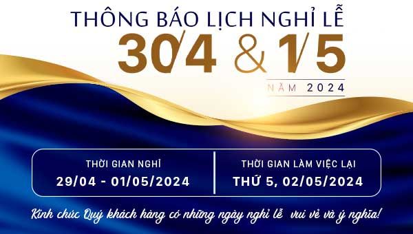 Thông Báo Lịch Nghỉ Lễ 30/4 - 1/5 Năm 2024