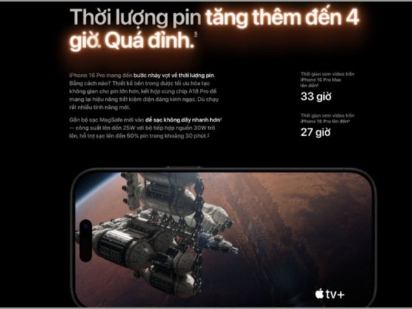 Thời lượng pin của iPhone 16 Pro