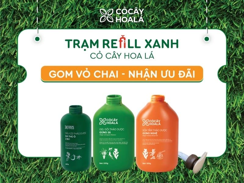 Trạm refill xanh cỏ cây hoa lá