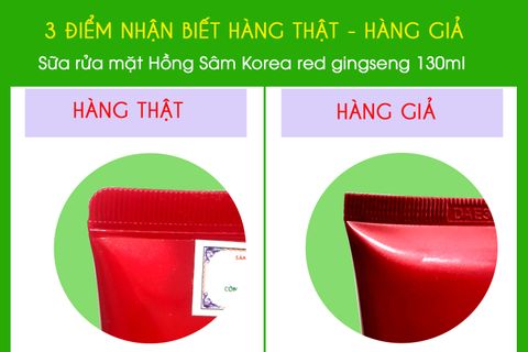 Cách phân biệt hàng thật hàng giả: Sữa rửa mặt Hồng Sâm Korea Red Gingseng 130ml