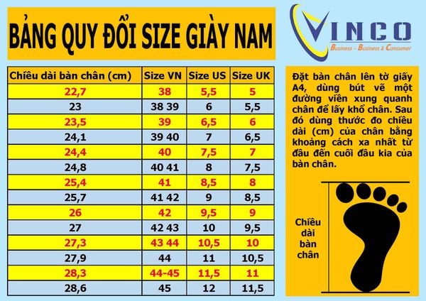 bảng size giày sĩquan