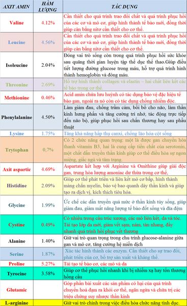 Thành phần và tác dụng của Acid amin trong Tổ yến sào