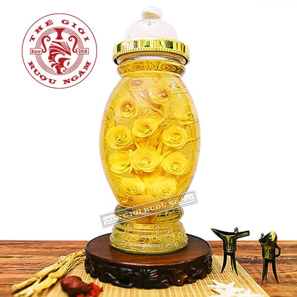 Hình ảnh sản phẩm Bình Rượu Hoa Sâm Hàn Quốc 12,9 Lít Tỉa Hoa Hồng