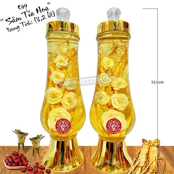 Hình ảnh sản phẩm Cặp bình hoa sâm tỉa hoa hồng 3,2 lít đẹp mắt, sang trọng