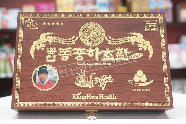Hình ảnh viên Đông trùng hạ thảo hồng sâm Kangwha hộp gỗ 30 viên hoàn chính hãng Hàn Quốc