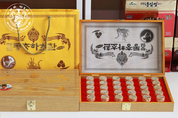 Hình ảnh viên đông trùng hạ thảo Kangwha hộp gỗ màu vàng (30 viên) chính hãng Hàn Quốc.