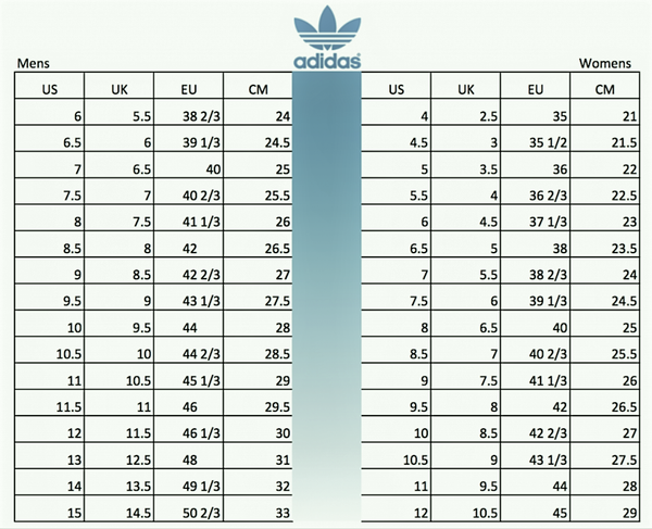 Size giày Adidas chuẩn